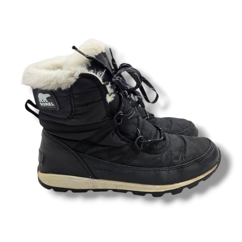 Sorel Whitney II Short Lace Boots Womens 9 Black Insulated Waterproof‎ Faux Fur
